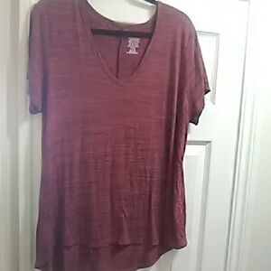 George Women's V-Neck Short Sleeve Top - Burgundy Hi Lo